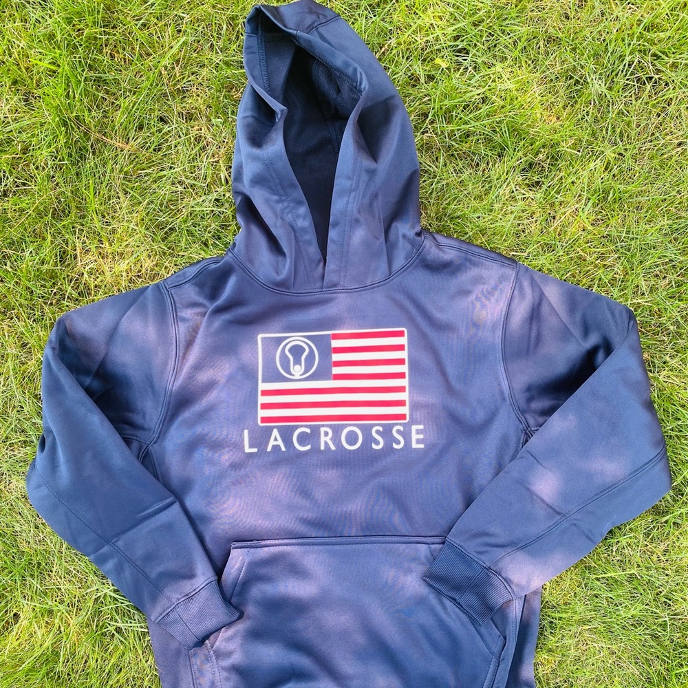 NEW Youth OTC Lacrosse US Flag Tech Hood in Navy